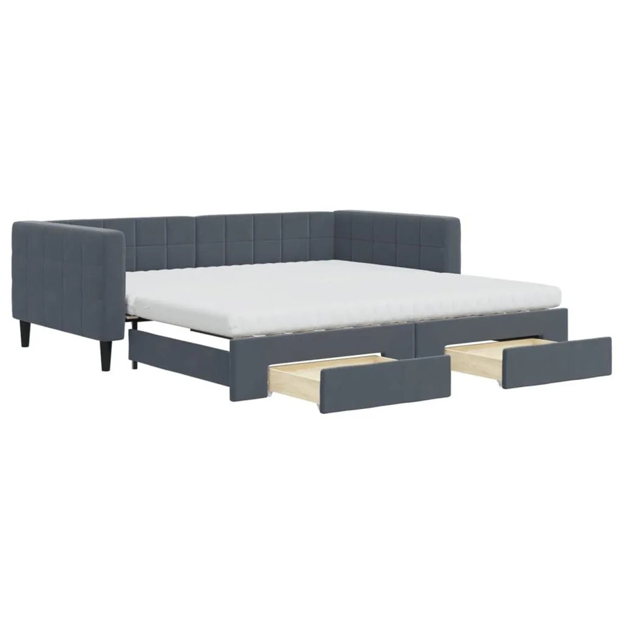 vidaXL Tagesbett ausziehbar mit Schubladen in Dunkelgrau aus Samt, B/T/H: 100 x 200 x 68 cm - Bild 2