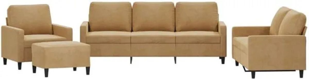 4-tlg. Sofagarnitur aus Samt und Polyester in Braun von vidaxl mit Metallgestell und Kissen im modernen Design - Bild 1