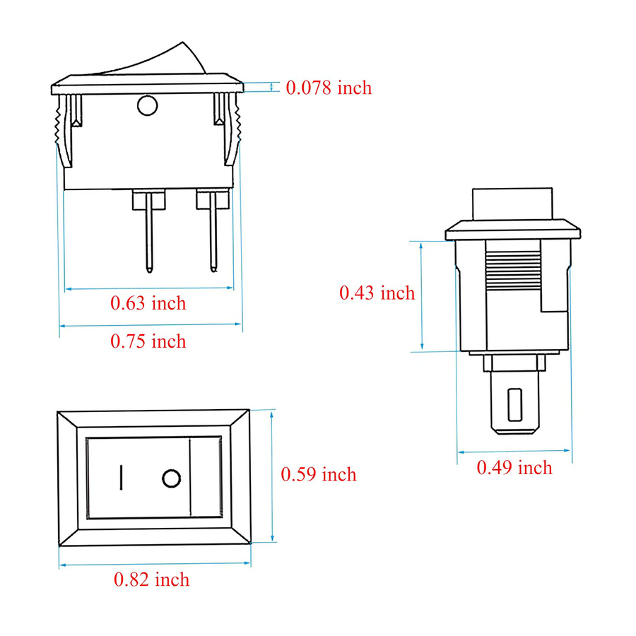 15 Stück AOKIN Mini Boot Wippschalter SPST Ein/Aus Schwarz 2 Pin mit Lötösen 6A/250V 10A/125V - Bild 2
