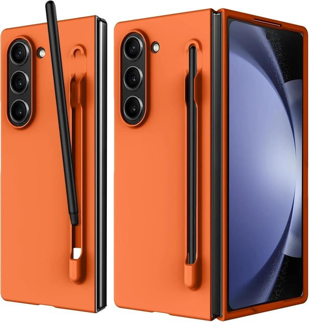 Matte Samsung Galaxy Z Fold 7 6 4 3 Schutzhülle mit S Pen Halter in Orange, ultradünne stoßfeste Abdeckung mit Hautgefühl - Bild 1