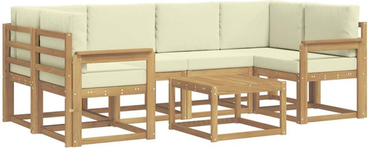 7-teilige Outdoor-Sofagarnitur vidaXL aus Akazie mit Kissen in Weiß und Beige im modernen skandinavischen Design - Bild 1