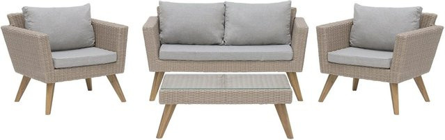 Beliani Sitzgruppe VITTORIA in Beige mit Outdoor-Sofa, Lounge-Sessel und Couchtisch aus Rattan und Metall, B/T/H: 70 x 135 x 71 cm - Bild 1
