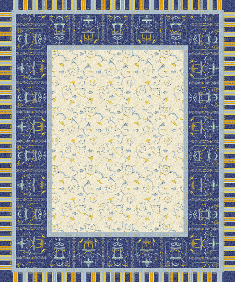 Bassetti Tischdecke Twill OPLONTIS aus Baumwolle in Blau mit floralem Muster - Bild 1