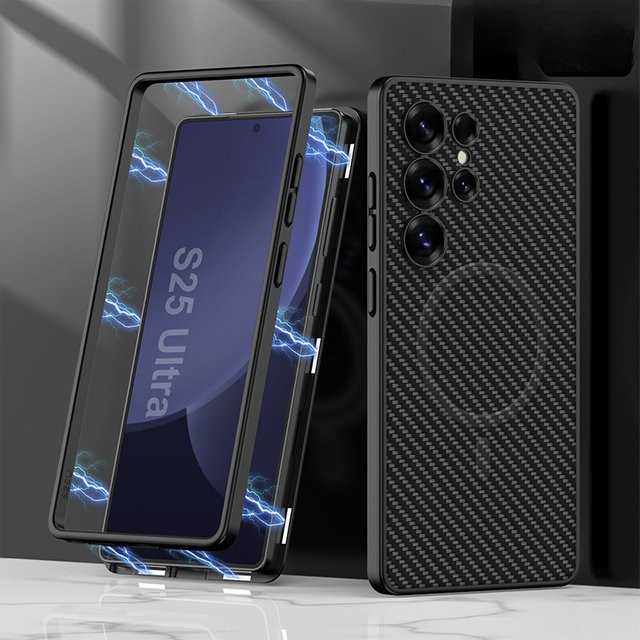 Samsung Leder Schutzhülle für Galaxy S25 Ultra und Galaxy S24 Ultra in Schwarz mit Magnetfunktion für kabelloses Laden - Bild 1