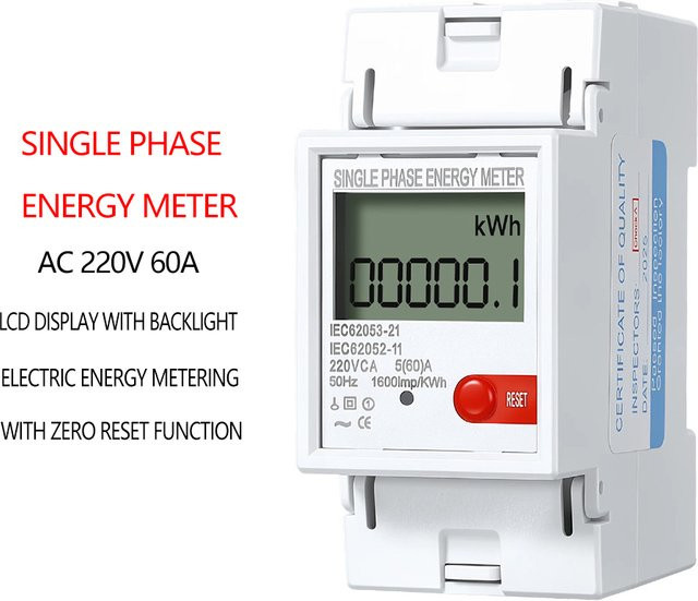 Digitaler LCD-Energiezähler 220V 5(60)A mit Nullstellfunktion in Weiß - Bild 1
