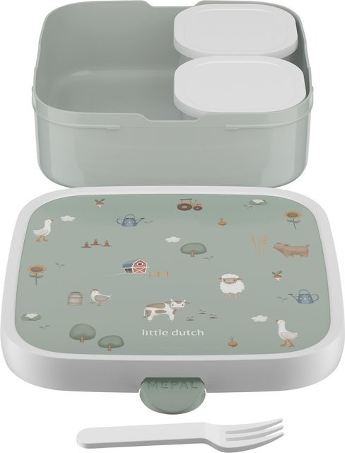 Mepal Campus Bento-Brotdose XL mit Trennfächern und Besteck, Multicolor/Grün, 1,3 l - Bild 1