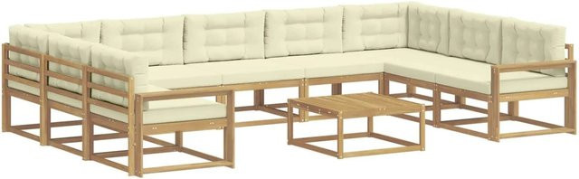 vidaXL Outdoor-Sofagarnitur aus Akazienholz mit 10 Kissen in Weiß, Beige und Braun - Bild 1