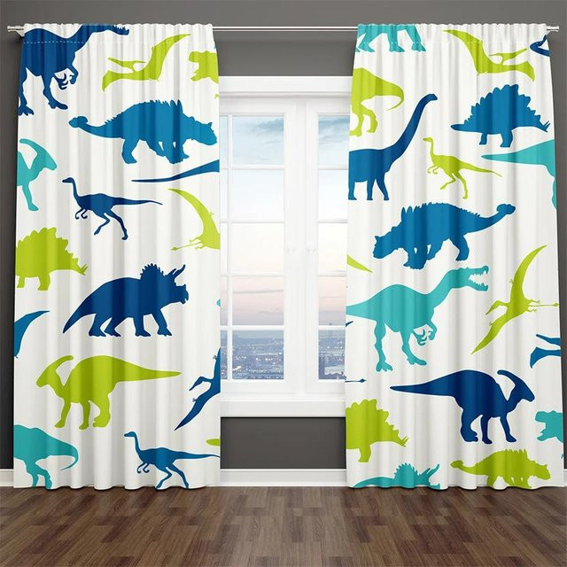 A Family Of Home Textiles Dinosaurier Vorhänge für Kinder, 2er-Set, halbtransparent, Mehrfarbig, B: 85 cm, H: 220 cm - Bild 1
