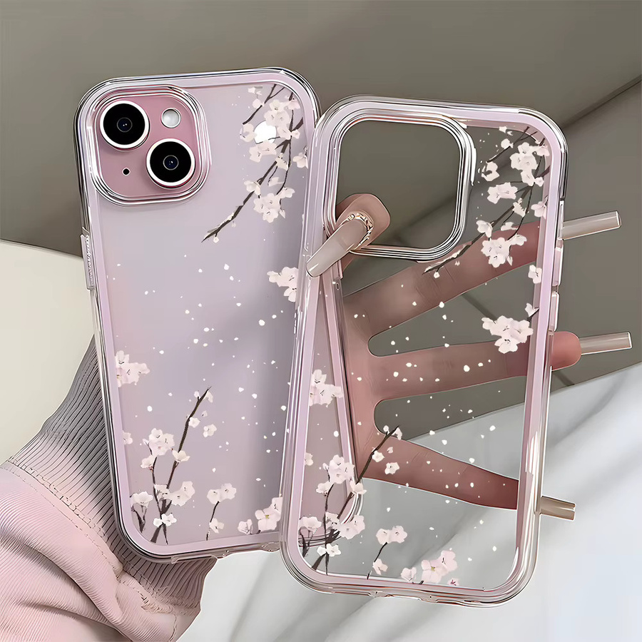 Transparente Silikon Handyhülle mit Kirschblütenmuster für iPhone 11 bis iPhone 17 Pro Max Plus Air in Candy Color - Bild 2