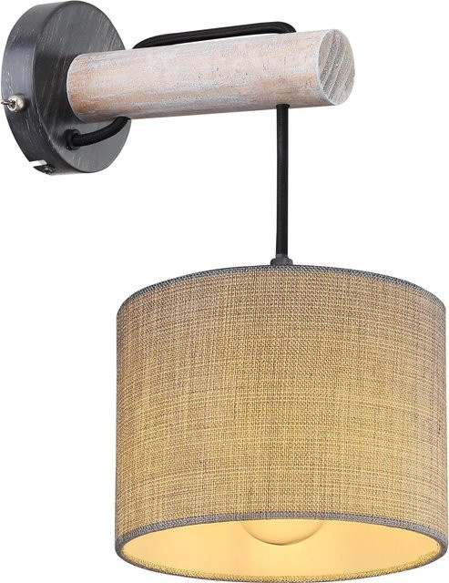 Globo Wandlampe Roger in Grau mit Textilschirm und E27 Fassung - Bild 1