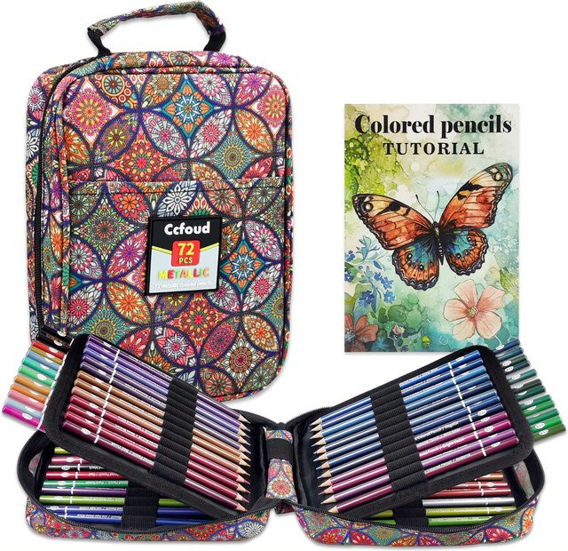 Metallische Buntstifte Set mit 72 Farben in Silber und Multicolour mit weichem Kern zum Malen und Mischen - Bild 1