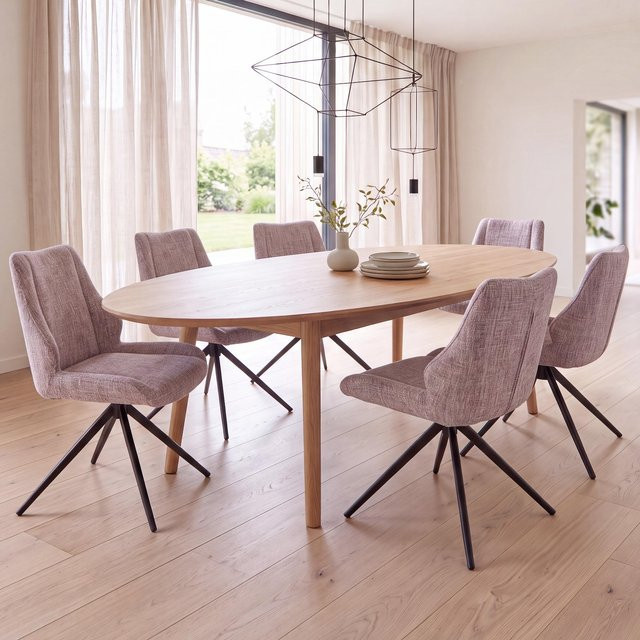 6er-Set Esszimmerstühle MCW-O48 in Rosa mit drehbarer Auto-Return Funktion und Chenille-Stoff - Bild 1