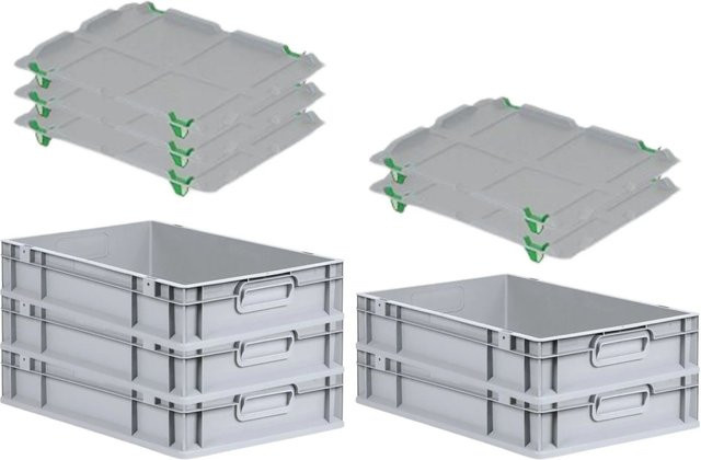 PROREGAL SparSet 5x Eurobox NextGen Grip mit Auflagedeckel in Grau mit verstärkten Wänden, H x B x T: 12 x 40 x 60 cm, 23 Liter - Bild 1