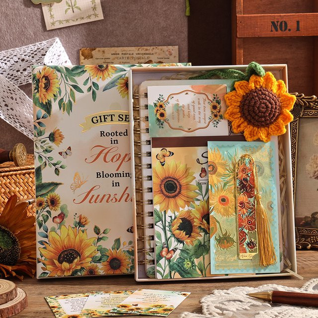 A5 Wochenplaner-Set mit Notizbuch, Sonnenblumen-Lesezeichen, Schlüsselanhänger und Aufklebern in Mehrfarbig - Bild 1
