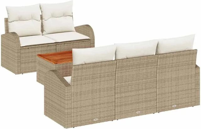 vidaXL Garten-Sofa-Set 6-teilig aus Poly Rattan in Beige mit Tisch und Polsterkissen inklusive Stauraum - Bild 1