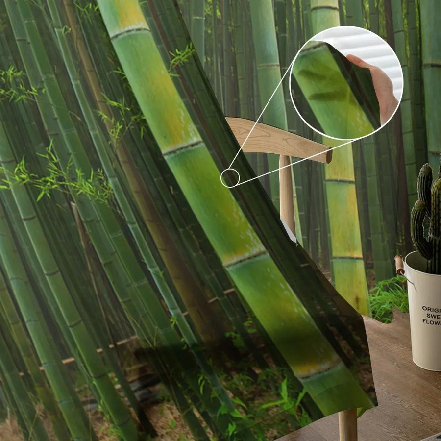 Yiran Furniture Transparente Voile-Vorhänge in Bambuswaldgrün mit Ösen, Breite: 135 cm, Höhe: 115 cm - Bild 2
