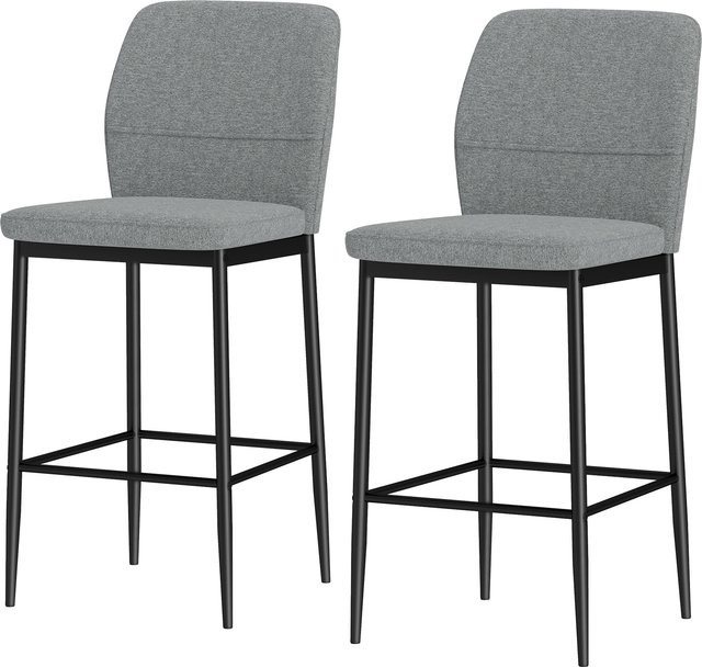 HOMCOM Set 2 Barhocker aus Samt in Grau mit Rückenlehne und Fußstütze, moderne hohe Stühle für Küche und Wohnzimmer, B/T/H: 41 x 52 x 97 cm - Bild 1