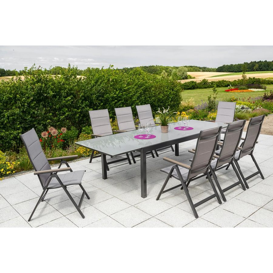 Merxx Gartenmöbelset Trivero 9-teilig in Anthrazit und Grau aus Aluminium, Polywood, Textil und Sicherheitsglas mit ausziehbarem Tisch - Bild 2