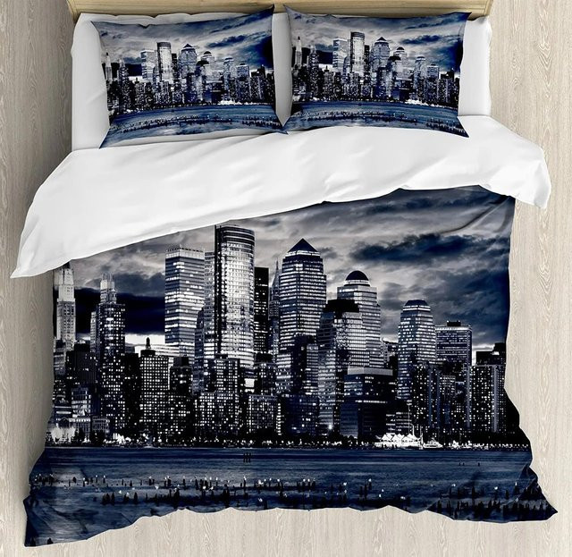 JMG Household Supplies Bettwäsche-Set New York NYC Reflexionen auf Manhattan aus Mikrofaser, 1 Bettbezug und 2 Kissenbezüge, Breite: 210 cm, Höhe: 210 cm - Bild 1