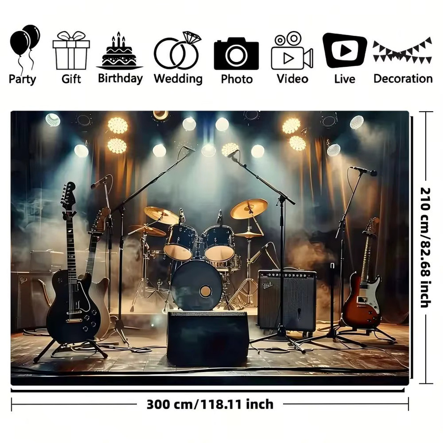 VIKAMA Rock Bühne Musikinstrument Wandteppich, Mehrfarbiger Wandbehang für Wohnzimmer und Schlafzimmer - Bild 2