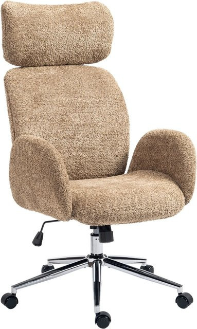 HOMCOM Bürostuhl aus Bouclé-Stoff in Braun mit Kopfstütze und Armlehnen, B/T/H: 65 x 75 x 115-123 cm - Bild 1