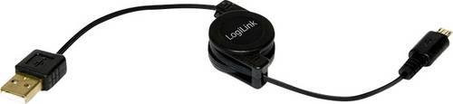 LogiLink USB 2.0 Kabel mit USB-A und Micro-USB Stecker, Schwarz, 0,75 m mit Aufroller - Bild 1