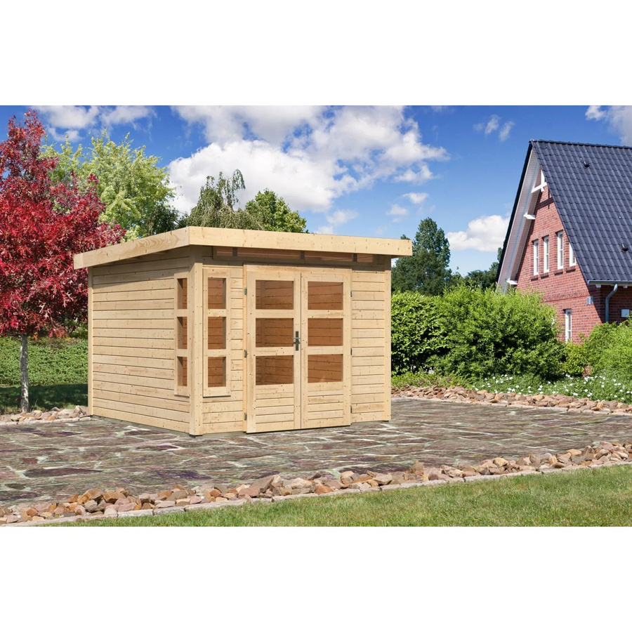 Karibu Holz-Gartenhaus Kastberg mit Flachdach in Braun, B/T: 270 x 270 cm, Höhe: 222 cm - Bild 2