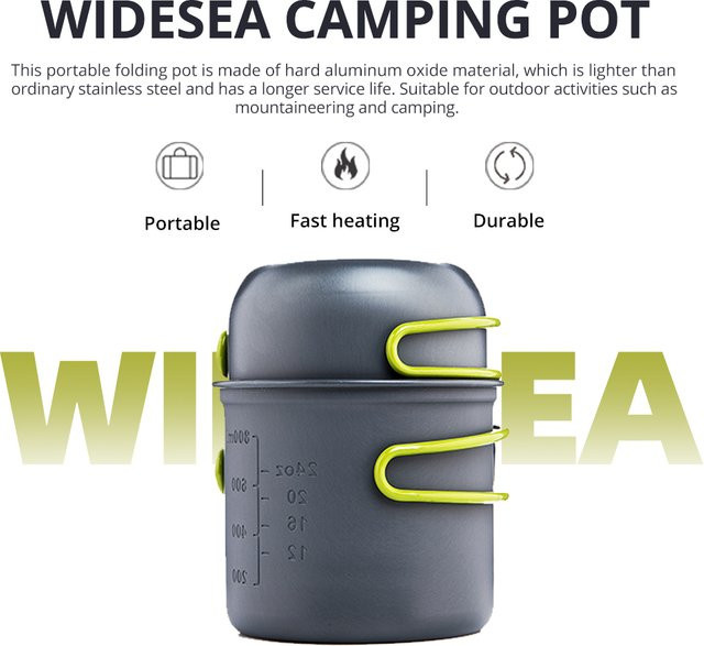 Widesea Ultraleichtes Camping-Kochgeschirr-Set für 1-2 Personen aus harteloxiertem Aluminium in Grau mit Doppeltopf, Klappgriff und Netzbeutel - Bild 1