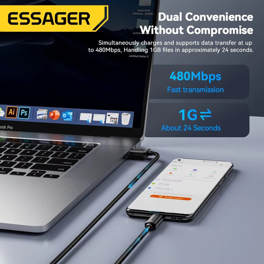 Essager Micro-USB-Schnellladekabel 2A in Schwarz, Länge: 3 m - Bild 4