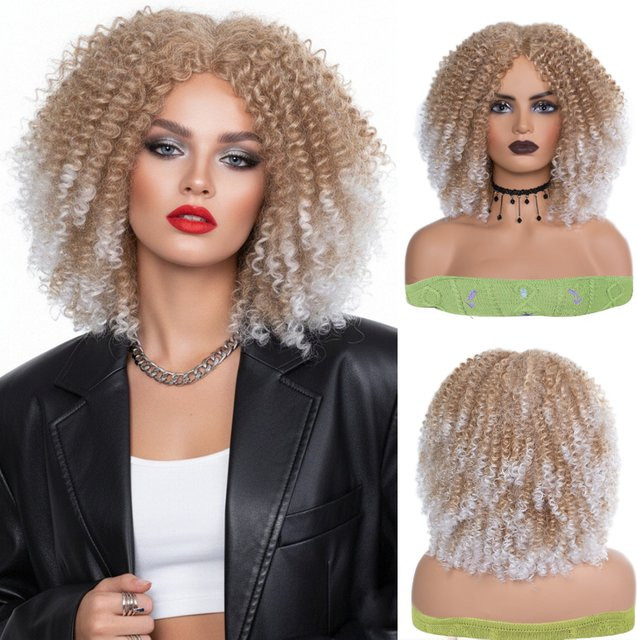 MSIWIGS Perücke, kurze afro lockige blonde Synthetik-Perücke, Damen - Bild 1