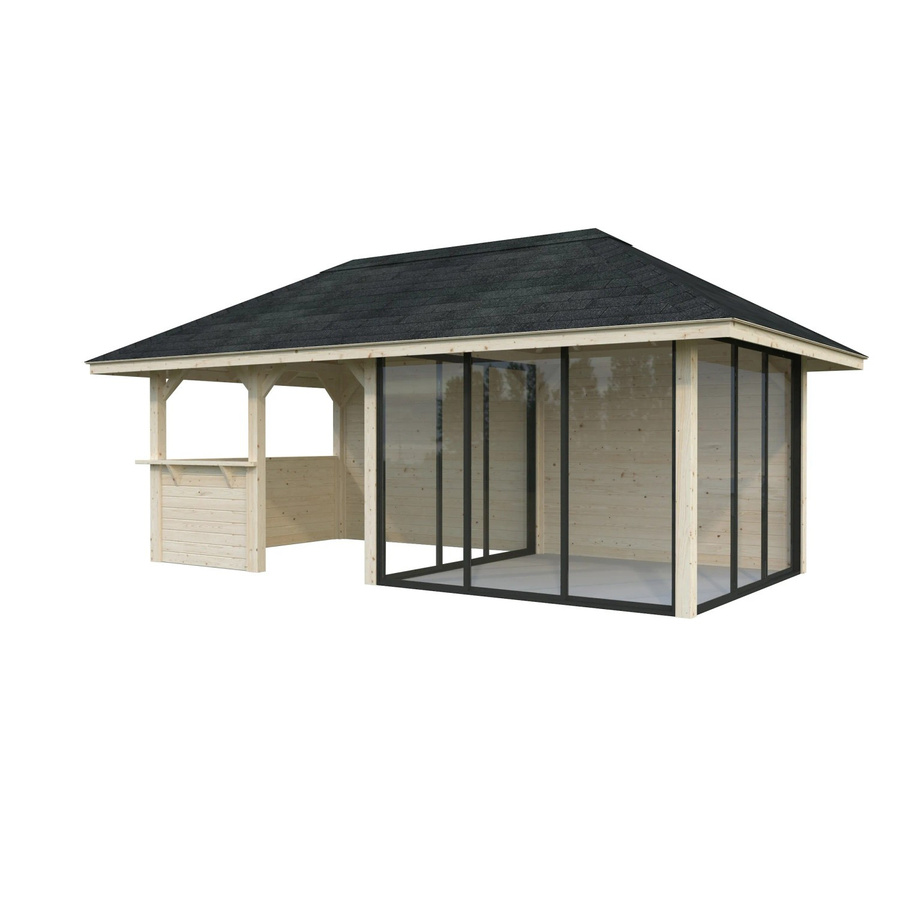 PALMAKO Pavillon Bianca Set 208 Slide aus Fichtenholz in Braun mit transparentem Zeltdach und Eck-Tresenanlage, B/H/T: 588 x 319 x 300 cm - Bild 3