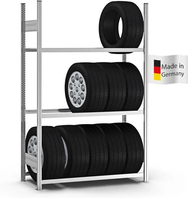 PROREGAL Reifenregal Stecksystem T-Profil in Silber, verzinkt, 3 Ebenen, H x B x T: 200 x 130 x 40 cm - Bild 1