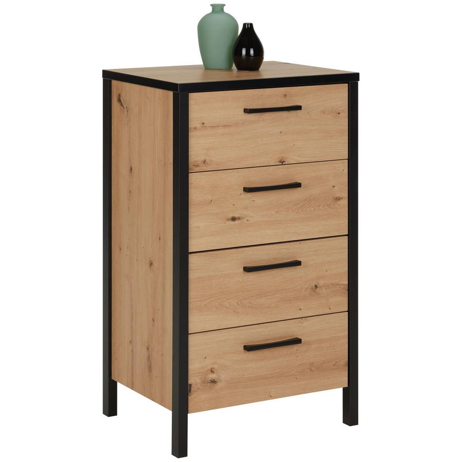 Mömax Kommode modern in Schwarz und Eichefarben B/T/H: 88 x 40 x 50,4 cm - Bild 2