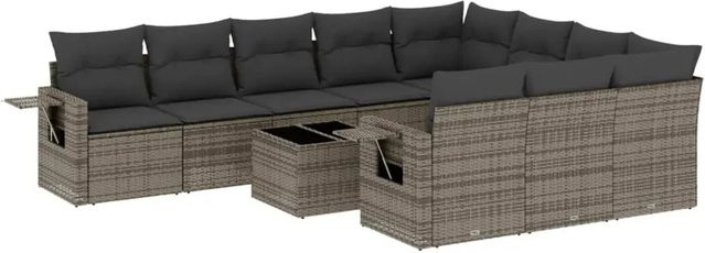 vidaXL 11-tlg Garten-Sofagarnitur in U-Form aus Polyrattan mit Kissen in Grau - Bild 1