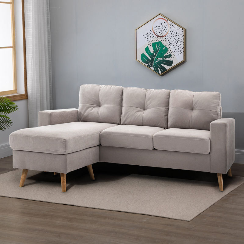 HOMCOM Ecksofa in L-Form mit Chaiselongue, Stoffsofa für 3 Personen, Hellgrau - Bild 2