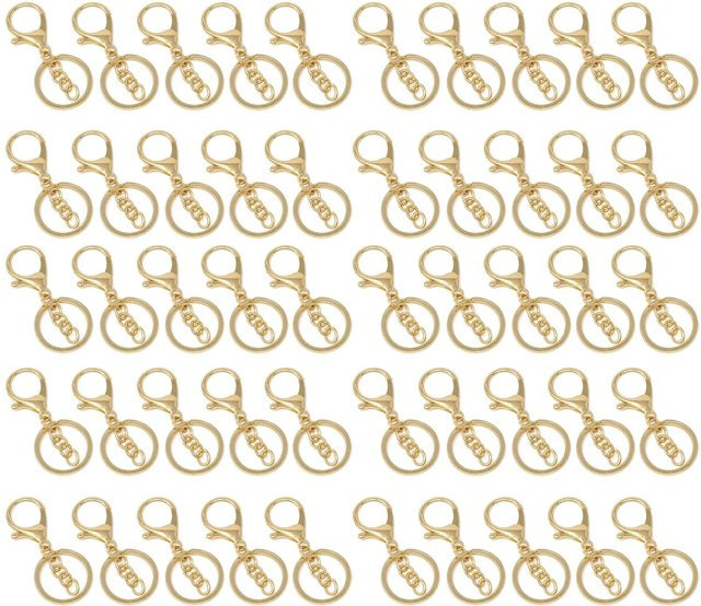 Schlüsselanhängerring Legierung, Golden, Poliert, mit Kette - Bild 1