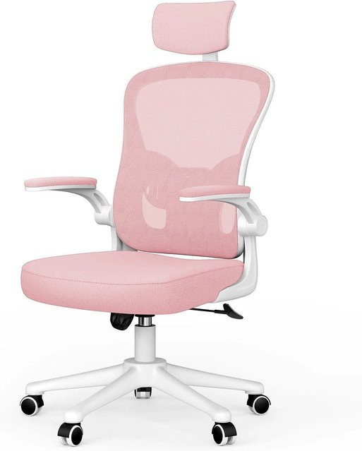 Rattantree Ergonomischer Bürostuhl in Pink mit Mesh-Rückenlehne, Kopfstütze, Armlehnen und Höhenverstellung - Bild 1