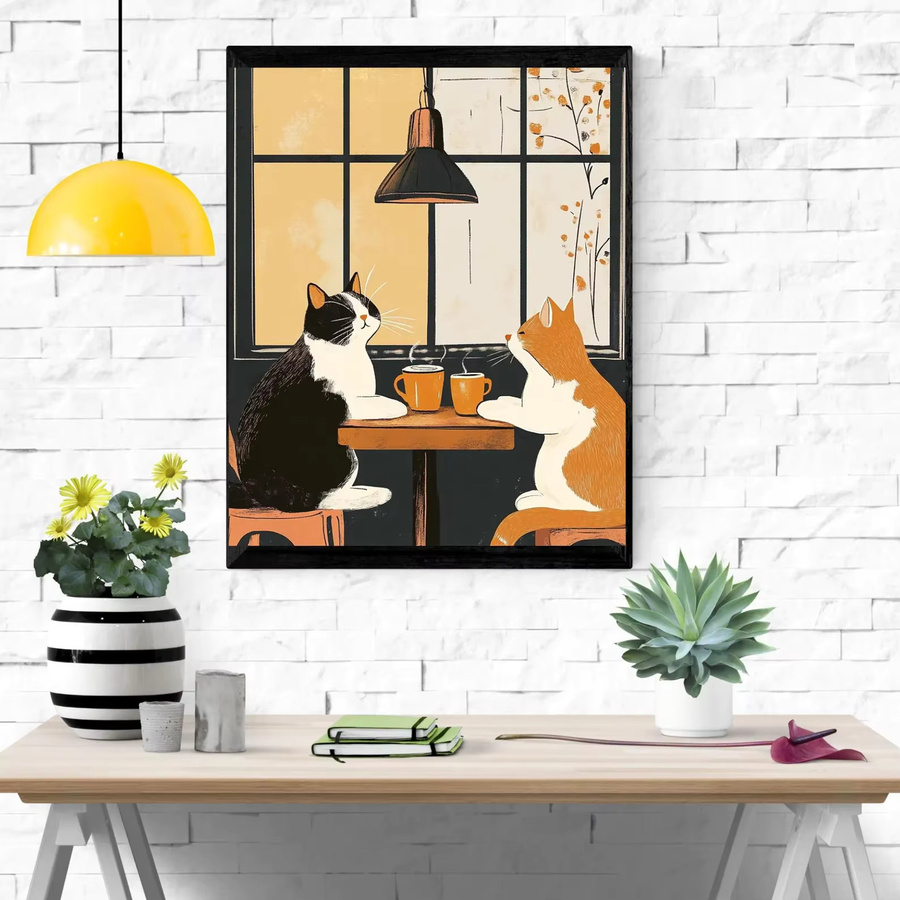 Vintage Katzen Kaffee Poster von SHENCHEN als lustige Wandkunst für Katzenbesitzer in Schwarz und Mehrfarbig - Bild 3