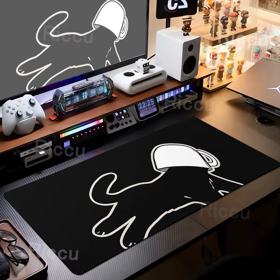 Riccu Gaming-Mauspad Süße Katze XXL Schwarz mit Rastkante aus Gummi - Bild 1