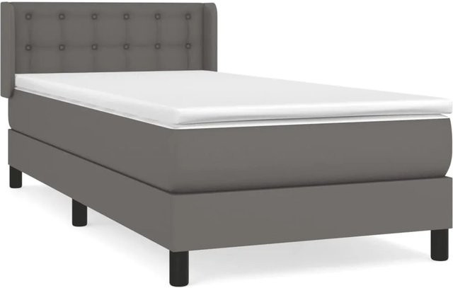 vidaXL Boxspringbett mit Matratze in Grau aus Kunstleder mit Taschenfederkern und Hybrid-System, B/T/H: 100 x 200 x 103 cm - Bild 1