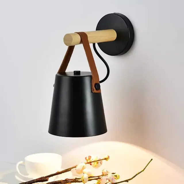 OSABO Nordische LED-Wandleuchte aus Holz in Weiß und Schwarz mit E27 Fassung für Schlafzimmer, Wohnzimmer, Flur, Balkon und Treppe - Bild 1