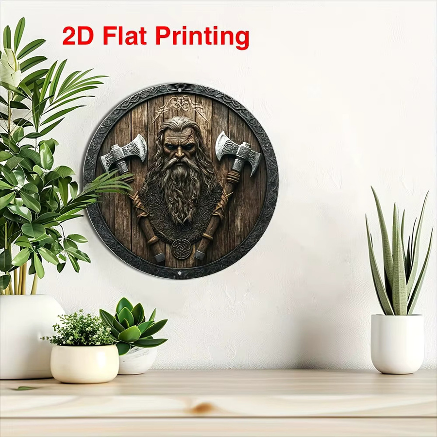Potdemiel Rundes Wikinger Schild Wandkunst aus Metall mit Axt- und Schilddesign, Durchmesser: 20,3 cm - Bild 4