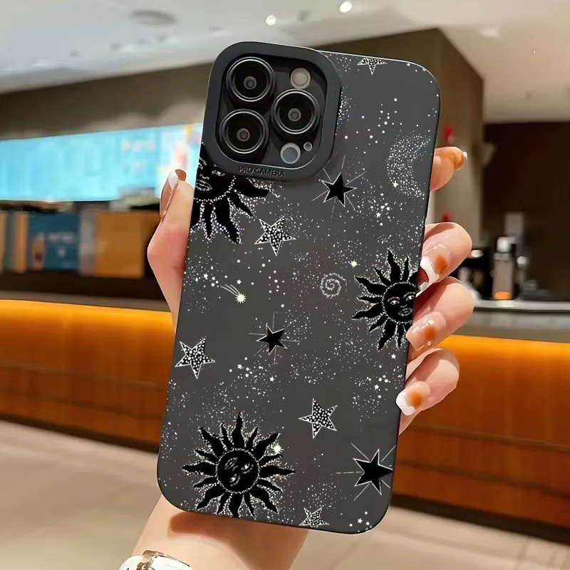 Stoßfeste Silikon Schutzhülle mit Mond und Sonne Design für Xiaomi 13T 12T Pro Poco X5 F5 X6 M6 Pro Mi 14 13 12 11 Lite 5G in Schwarz - Bild 4