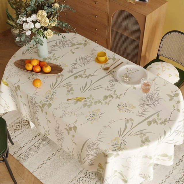JMG Household Supplies Ovales Tischtuch mit Blumenmuster in Weiß, wasserabweisend und ölbeständig, B/T: 140 x 90 cm - Bild 1