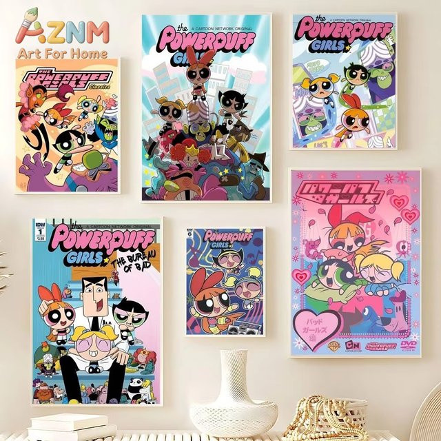 Kayou Powerpuff Girls Cartoon-Poster in HD-Qualität, Retro Wandkunst und Kawaii Raumdekoration, Mehrfarbig - Bild 1