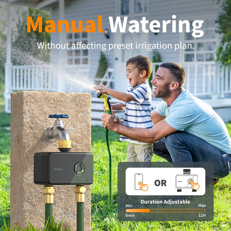 Diivoo WLAN-Bewässerungstimer für 2 Zonen, intelligenter programmierbarer automatischer Bewässerungscontroller für deinen Garten in Schwarz - Bild 6
