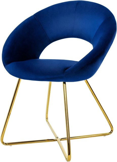 ML-Design Esszimmerstuhl aus blauem Samt mit runder Rückenlehne und goldenen Metallbeinen - Bild 2