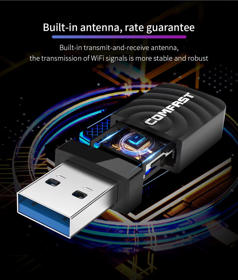 Comfast Dualband WLAN-Adapter 1300 Mbit/s USB 3.0 WiFi-Dongle mit MU-MIMO und AP-Funktion in Schwarz - Bild 4
