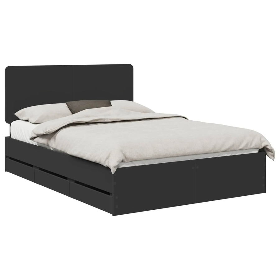 vidaXL Bettrahmen mit Schubladen in Schwarz, modern, aus Holzwerkstoff, B/T/H: 140 x 200 x 143 cm - Bild 2