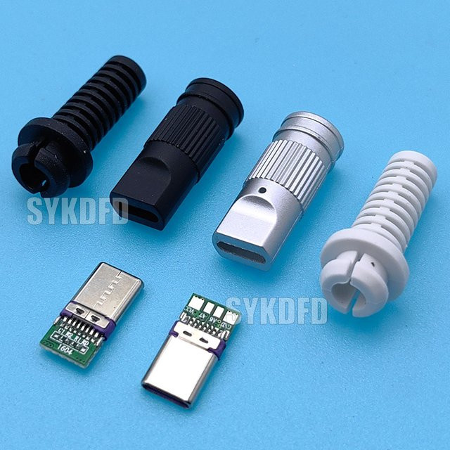 SYKDFD 10 Sets USB-C 3.1 Typ-C 24pin Stecker für schnelles 5A Laden und Datenübertragung, Schwarz, DIY Löt-Terminals für Kabelzubehör - Bild 1